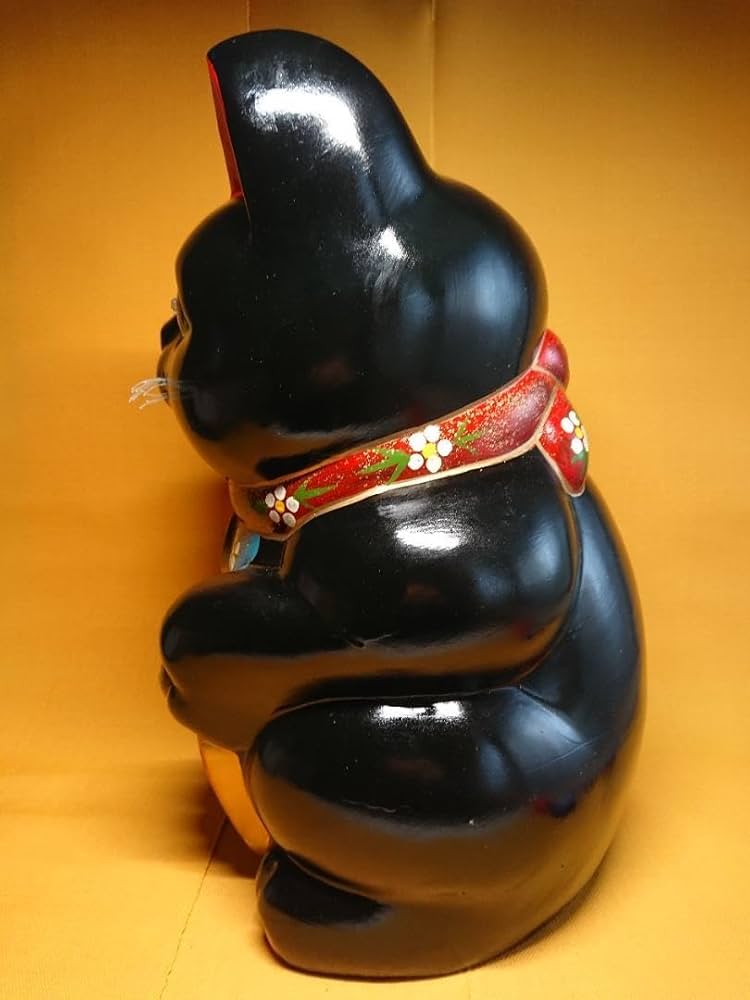 割引❣️『母』 招き猫 黒猫 右手 貯金箱 特大63cm 焼き物 （あ⑤） 母』 招き猫 黒猫 右手 貯金箱 特大63cm 焼き物 商売繁盛 （あ⑤